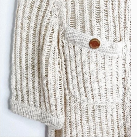 EUC TORY BURCH Women’s Natural Linen Knit Button Down Top, Size Large - Picture 7 of 9